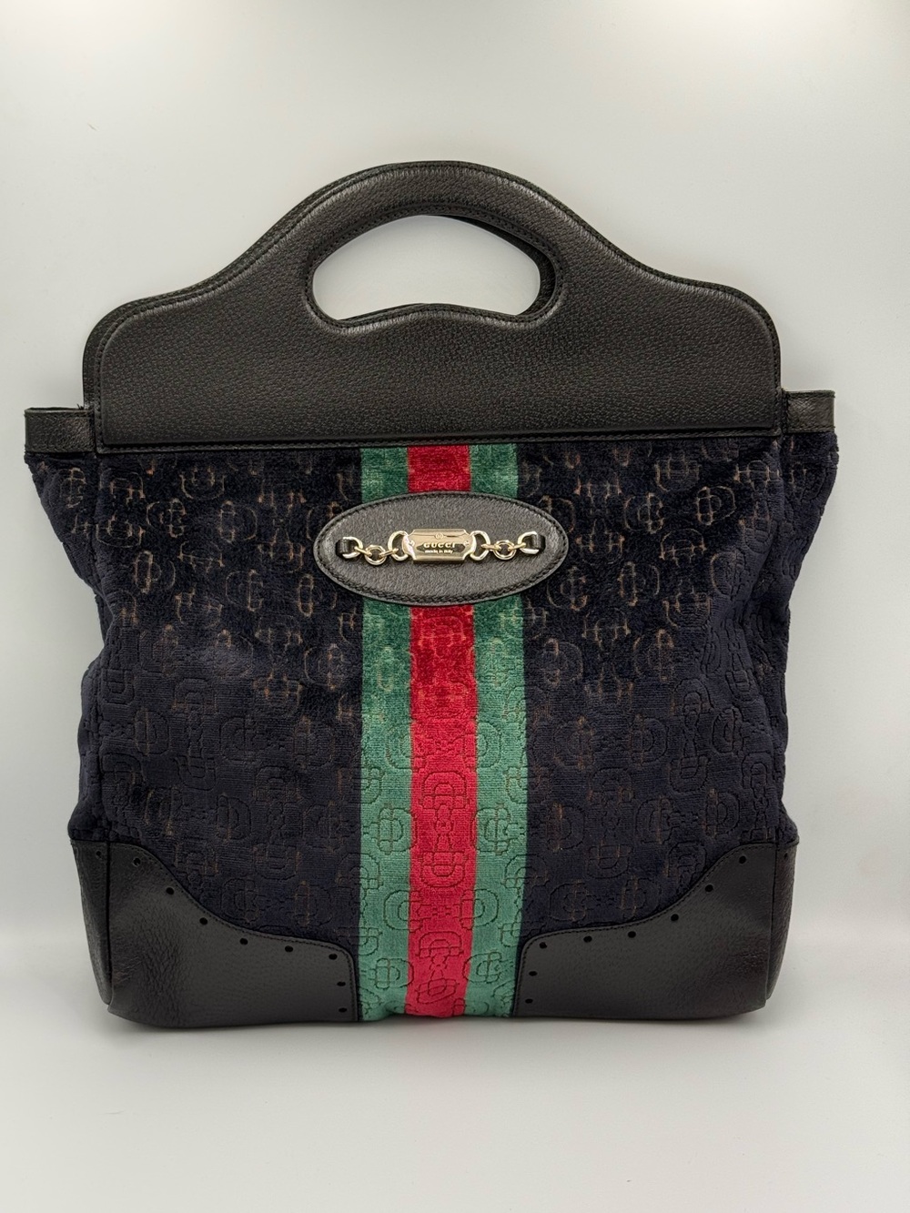 Gucci Horsebit Velvet Punch Tote bag in black